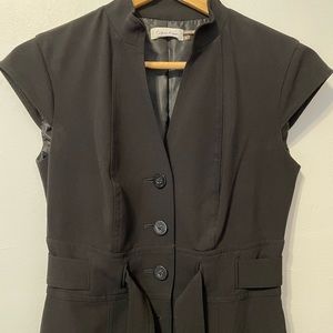 Calvin Klein, black fitted dress. Button down with attached belt.